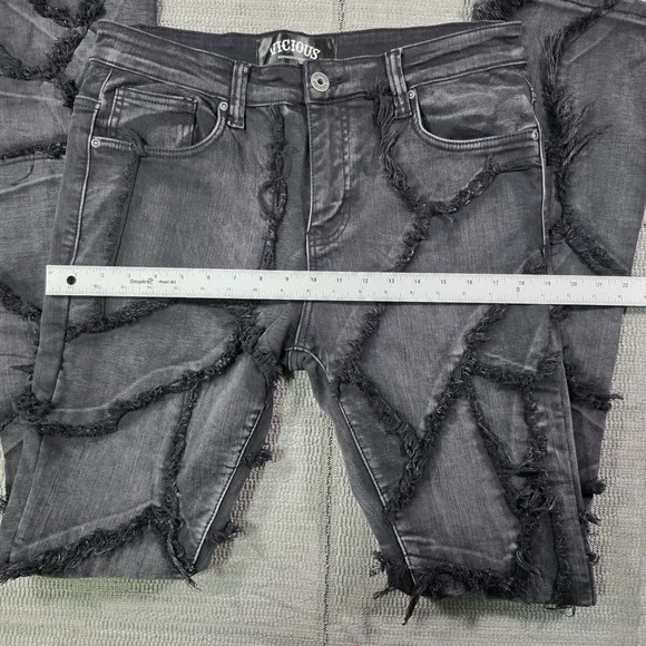 Vicious Men's Black Distressed Web Detail Cotton Jeans Size 34 - Picture 7 of 13